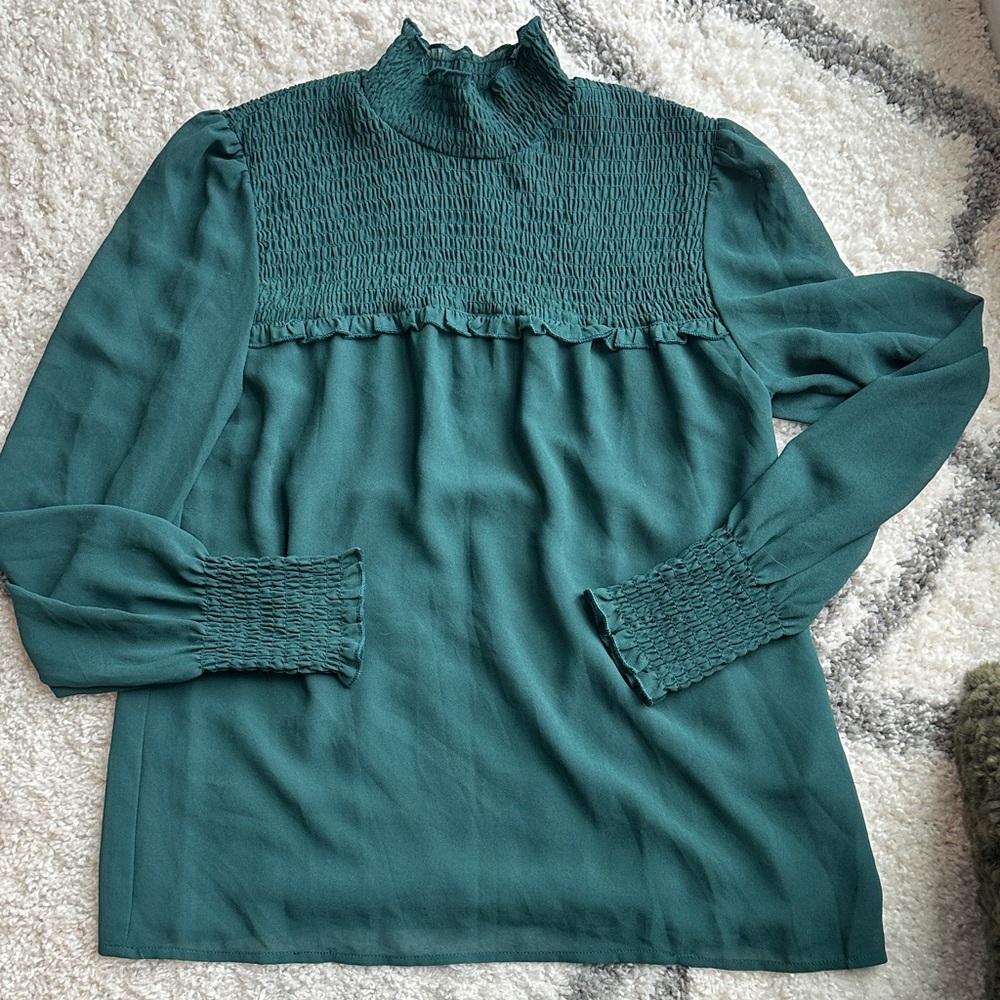 Small Dynamite Green Smocked Blouse
